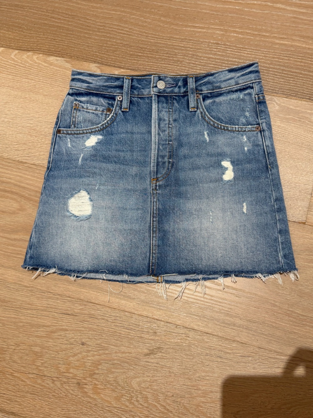 Boyish jeans Light Blue Washed distressed Denim Skirt 25 - Picture 2 of 12
